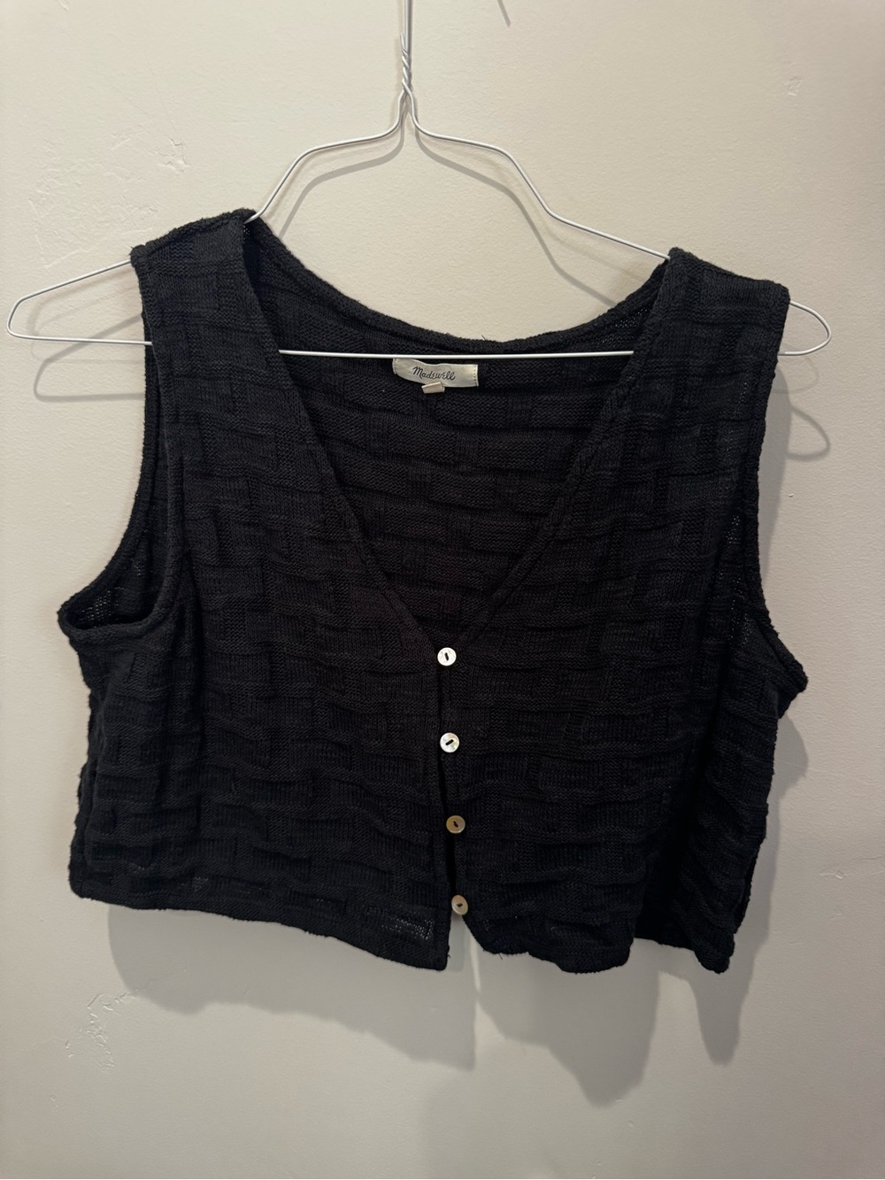 Madewell Black Cropped Button-Front Knit Vest